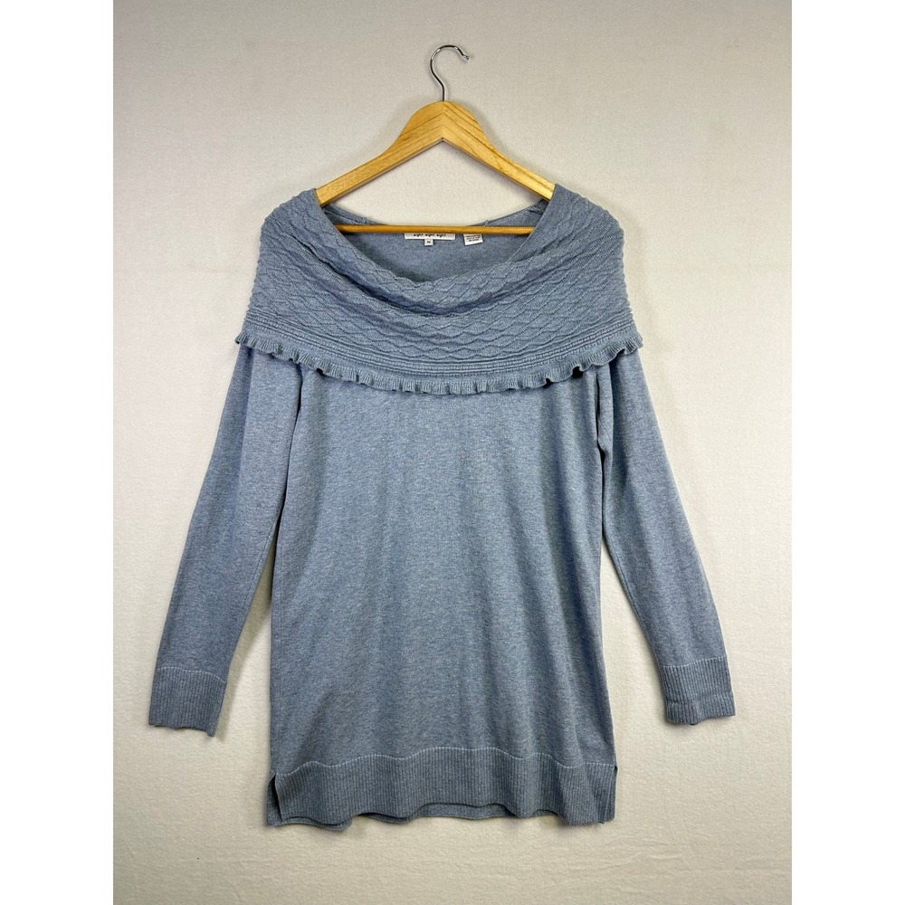 Coquette Eight Eight Eight Womens M Blue Ruffle Cowl Neck Cotton Knit Sweater